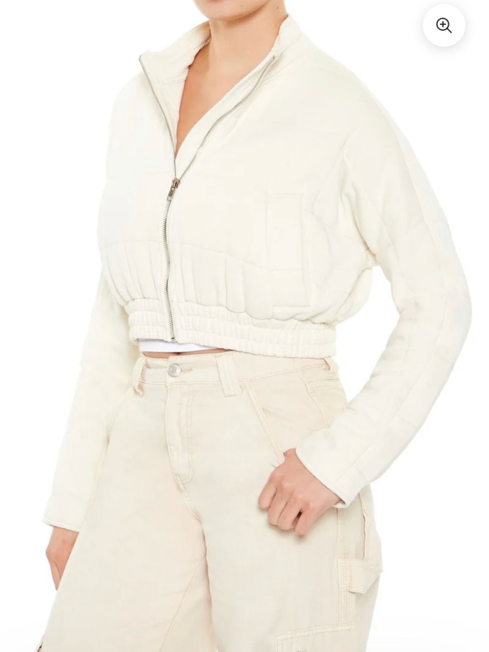 FOREVER 21 QUILTED ZIP-UP CROPPED BOMBER JACKET- cream- size XS
